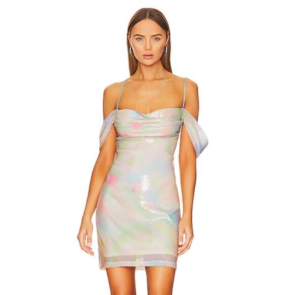 Amanda Uprichard Jacinta Dress Glow pastel sequin strappy mini party Revolve S - Picture 1 of 15